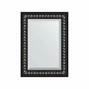 Зеркало настенное с фацетом EVOFORM в багетной раме чёрный ардеко, 55х75 см, для гостиной, прихожей, кабинета, спальни и ванной комнаты, BY 1125