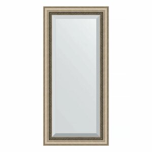 Зеркало настенное с фацетом EVOFORM в багетной раме состаренное серебро с плетением, 53х113 см, для гостиной, прихожей и ванной комнаты, BY 1142