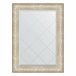 Зеркало настенное с гравировкой EVOFORM в багетной раме виньетка серебро, 80х108 см, для гостиной, прихожей, спальни и ванной комнаты, BY 4211