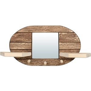 Зеркало "Овал", с вешалкой и двумя полками, 3 рожка, состаренное, 60х30х13 см, липа