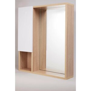 Зеркало-шкаф Вудсайд-60, левый, 60х16х70 см, цвет дуб сонома/белый глянец, Bestex