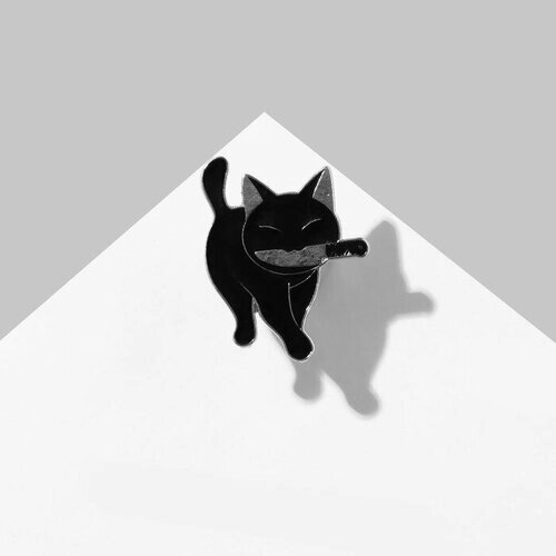 Значок "Кот" охотник, хитрый, цвет чёрный в серебре