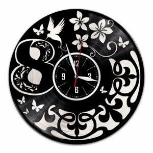 8 Марта - настенные часы из виниловой пластинки (с серебряной подложкой)
