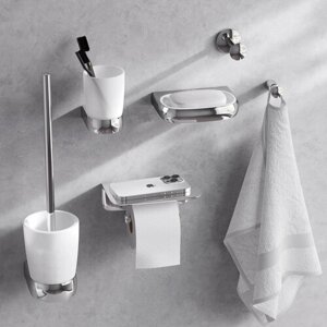 Аксессуары для ванной AM. PM Sensation AK30D0306W набор: мыльница, стакан для зубных щеток, крючки, держатель для туалетной бумаги, ершик, Германия