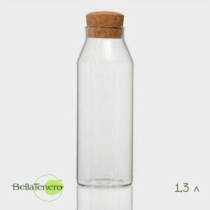 Банка стеклянная для сыпучих продуктов с пробковой крышкой BellaTenero «Эко», 1,3 л, 925 см
