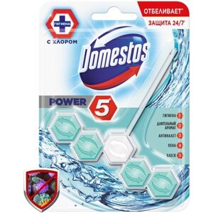 Блок для унитаза Power 5 Кристальная чистота с хлором Domestos, 0.06 мл, 0.055 г