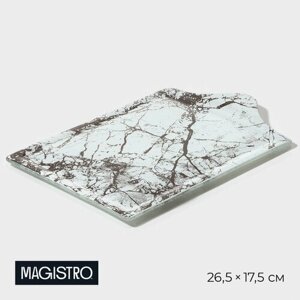Блюдо стеклянное сервировочное Magistro «Мрамор», 26,517,52 см, цвет белый