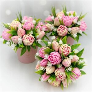 Букет из мыла "Тюльпаны "Голландия" розовый микс" 1шт / подарок женщине, девушке / подарок на 8 марта