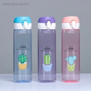 Бутылка для воды, 500 мл, Cactus Love, 22 х 6 см, микс