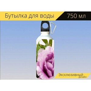 Бутылка фляга для воды "Букет цветов, пион, цветок" 750 мл. с карабином и принтом