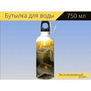 Бутылка фляга для воды "Черногория, бар, горы" 750 мл. с карабином и принтом