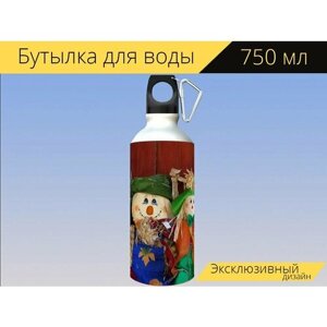 Бутылка фляга для воды "Чучело, кукла, сад" 750 мл. с карабином и принтом