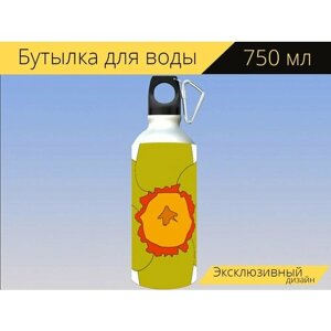 Бутылка фляга для воды "Цветок, желтый, красивая" 750 мл. с карабином и принтом