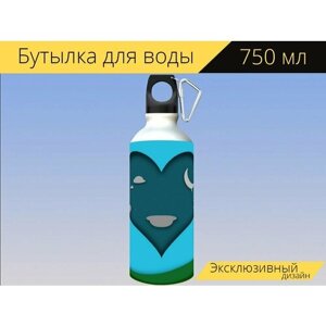 Бутылка фляга для воды "День, ночь, милый" 750 мл. с карабином и принтом