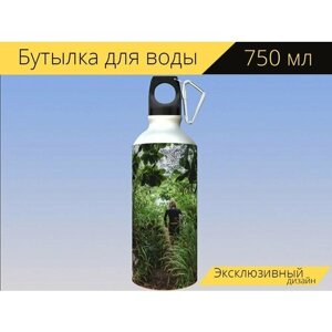 Бутылка фляга для воды "Дорожка, тропический, джунгли" 750 мл. с карабином и принтом