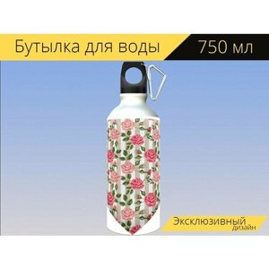 Бутылка фляга для воды "Фартук, приготовление еды, цветочный" 750 мл. с карабином и принтом