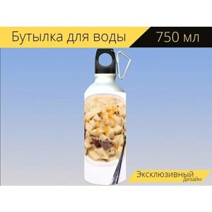 Бутылка фляга для воды "Картофельный суп, сыр чеддар, бекон" 750 мл. с карабином и принтом