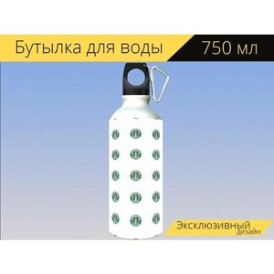 Бутылка фляга для воды "Кофе, старбакс, старбакс кофе" 750 мл. с карабином и принтом