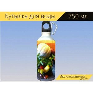 Бутылка фляга для воды "Натюрморт, фрукты, кухня" 750 мл. с карабином и принтом