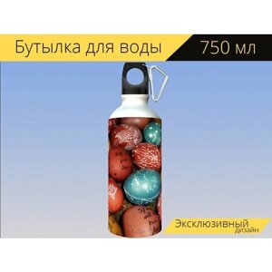 Бутылка фляга для воды "Пасхальный, пасхальные яйца, пасха нест" 750 мл. с карабином и принтом
