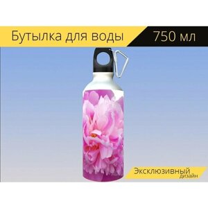 Бутылка фляга для воды "Пион, передача, цветы" 750 мл. с карабином и принтом
