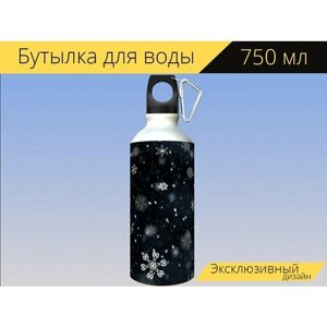 Бутылка фляга для воды "Снежинки, снег, снегопад" 750 мл. с карабином и принтом