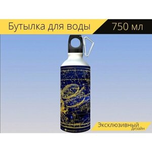 Бутылка фляга для воды "Созвездие, скорпион, весы" 750 мл. с карабином и принтом