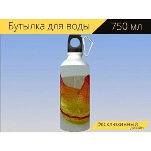 Бутылка фляга для воды "Стекло, курица, куриное блюдо" 750 мл. с карабином и принтом