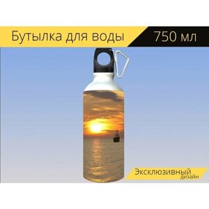 Бутылка фляга для воды "Закат, море, балтийское море" 750 мл. с карабином и принтом