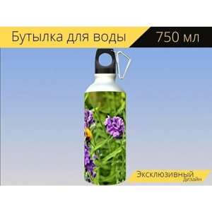 Бутылка фляга для воды "Завод, лаванда, лекарственная трава" 750 мл. с карабином и принтом