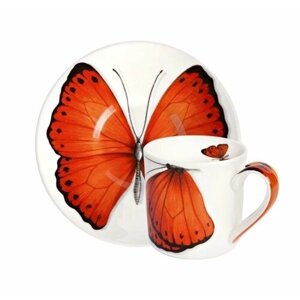 Чашка с блюдцем кофейная Butterfly, 100 мл. цвет: красный, FREEDOM Taitu