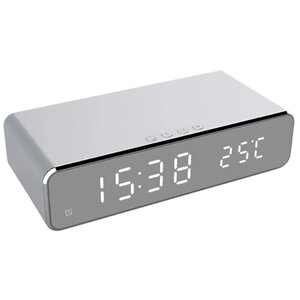 Часы будильник с быстрой беспроводной зарядкой телефона крупными цифрами и измерением температуры воздуха MyPads A129-295