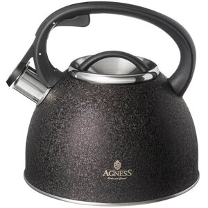 Чайник для плиты со свистком индукция Agness "Black" сталь, 2,5лсм