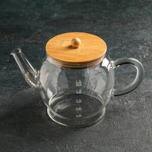 Чайник стеклянный заварочный с бамбуковой крышкой и металлическим фильтром "Эко. Бабл", 1.5 л, 26.5x14x16.5 см