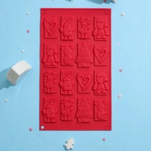 Доляна Форма для шоколада силиконовая Доляна «Рождество», 3017 см, 16 ячеек, цвет красный