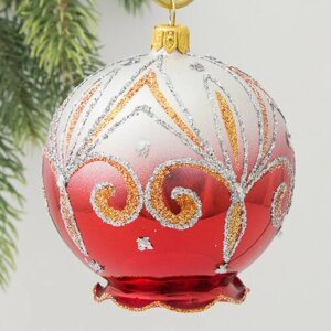 Елочка Стеклянный елочный шар Фантазия 8 см красный С 1837