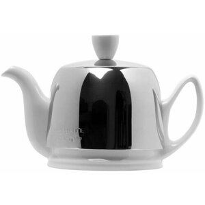 Фарфоровый черный заварочный чайник на 2 чашки с серебристой крышкой + ситечко Degrenne Salam White, 370 мл,