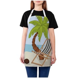 Фартук женский для готовки JoyArty "Шезлонг под пальмой на пляже", универсальный размер