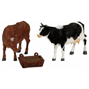 Фигурка LEMAX набор Корова и бычок, 6 см, черный/белый/коричневый