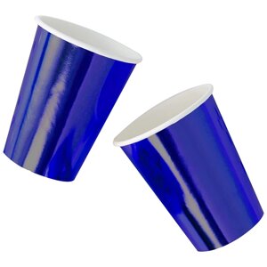 Фольгированные бумажные стаканы для праздника синие, 250 мл, 6 шт.