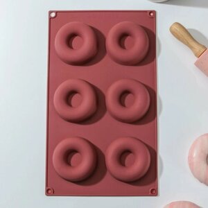 Форма для выпечки Доляна «Сладости. Пончики», силикон, 2917 см, 6 ячеек, d=6,8 см, цвет микс