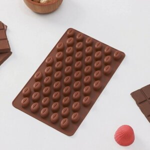 Форма силиконовая для мармелада Доляна «Кофейные бобы», 18,511 см, 55 ячеек, цвет шоколадный