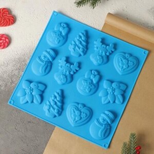 Форма силиконовая для шоколада 3D Доляна «Ёлочные игрушки», 3030 см, 12 ячеек, цвет синий