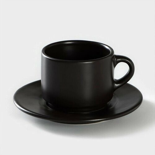Хорекс Чайная пара Carbone: чашка 200 мл, h=6,5 см, блюдце d=15,3 см, цвет чёрный