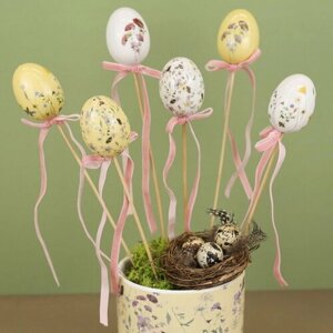 Kaemingk Пасхальные украшения Яйца на палочке Floral Easter 6 см, 6 шт 802998