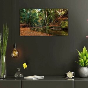 Картина на холсте 60x110 LinxOne "Осень лес ручей Hocking Hills" интерьерная для дома / на стену / на кухню / с подрамником