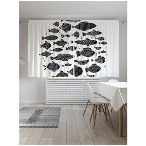Классические шторы JoyArty "Орнамент в графических рыбках", серия Oxford DeLux, 2 полотна 145x180 см