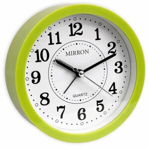 Классический настольный будильник MIRRON 8341 ЗН/Часы в спальню/Круглый будильник/Часы для детской/Зелёный (салатовый) цвет