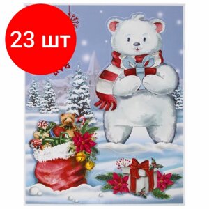 Комплект 23 шт, Наклейка для окон двусторонняя многоразовая 30x38 см, "Медвежонок", золотая сказка, 591923