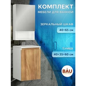 Комплект мебели для ванной (Тумба Bau Dream Blackwood 40, 1 дверца, зеркальный шкаф Bau Dream 40, белый)